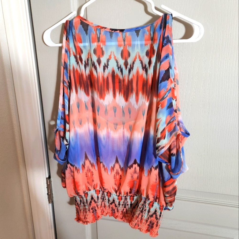 BCX Smocked Waist 2 in 1 Cold Shoulder Blouse